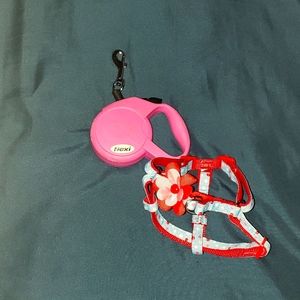 🎀 Bow Harness XS and 🦮MINI Pink flexi Leash max weight 18 Ibs⭐